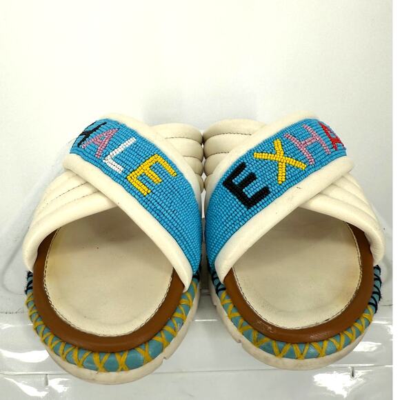 Rue De La Lune Slide Sandal Exhale Beaded Puff Padded Crossover Strap - Picture 3 of 7